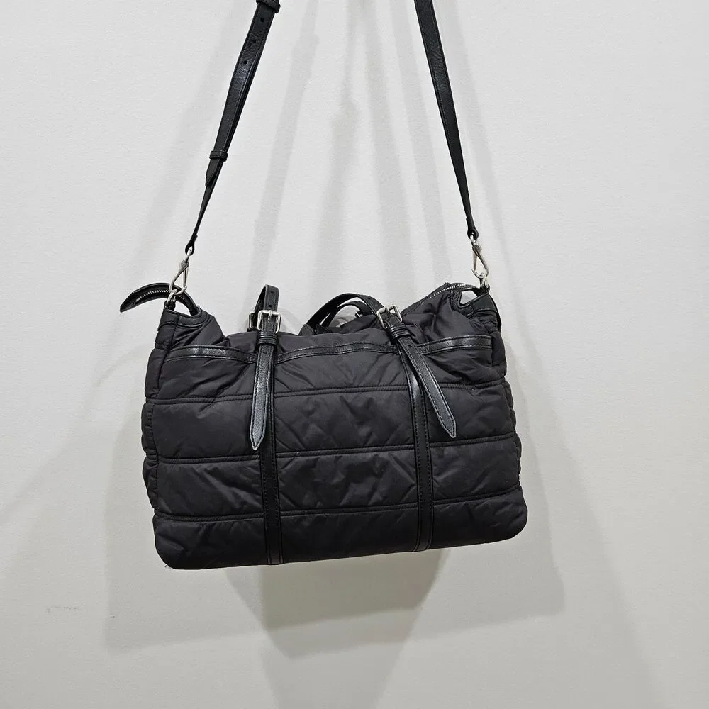 BURBERRY Abbey Quilted Black Nylon Diaper Tote Bag Leather Trim Crossbody Luxury - Picture 7 of 16